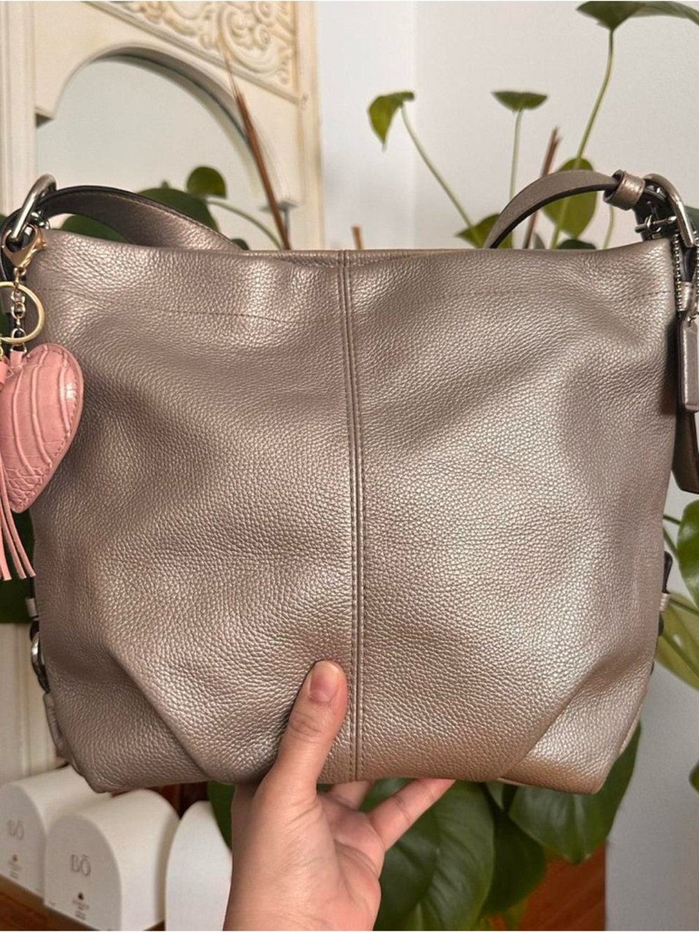 Coach metallic silver Leather Hobo Bag - Women's Everyday 2way Bag